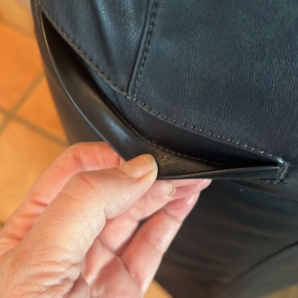 LOFT Black Faux Leather Front Slit Midi Pencil Skirt, size 2 - Picture 7 of 10